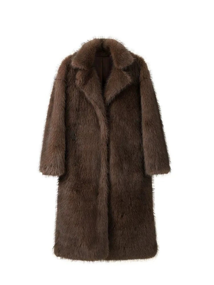 Laid-back Style Fox Fur Coat Faux Fur Brown