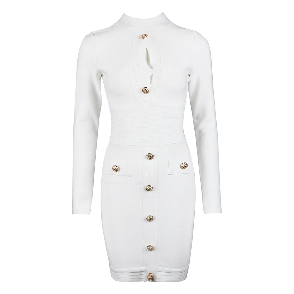 Women's Hollow Out Bandage Bodycon Dress - Long Sleeve Mini Party Dress