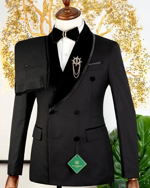 Plaid Formal Wedding Suits for Men Double Breasted Groom Tuxedo 2 Pieces Slim Fit Set Shawl Lapel Suit Jacket with Pants