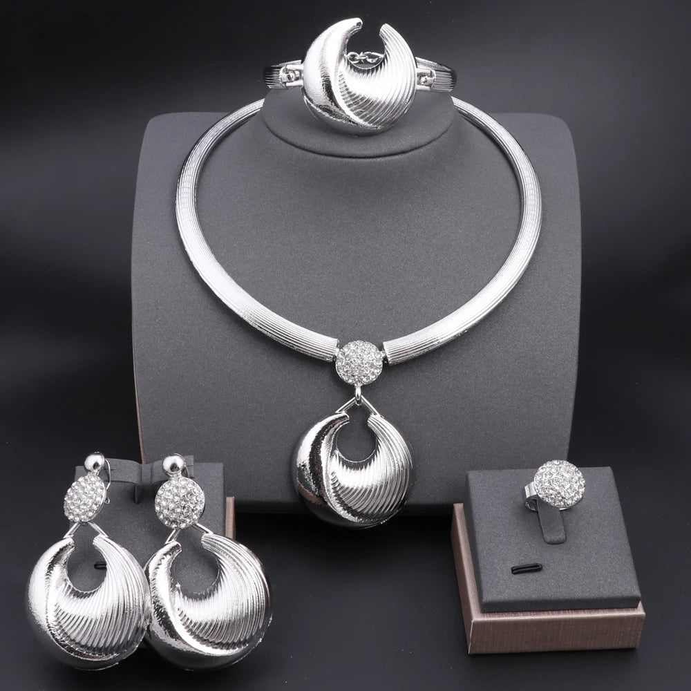 Luxury Crystal Bridal Jewelry Set - Necklace, Earrings, Bracelet & Ring