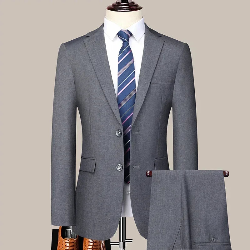 Suit (Blazer+Pants) Men's Fashion Business Outdoor Gentleman Trend Solid Color Casual Slim-fit Wedding Host Gentleman Suit S-6XL
