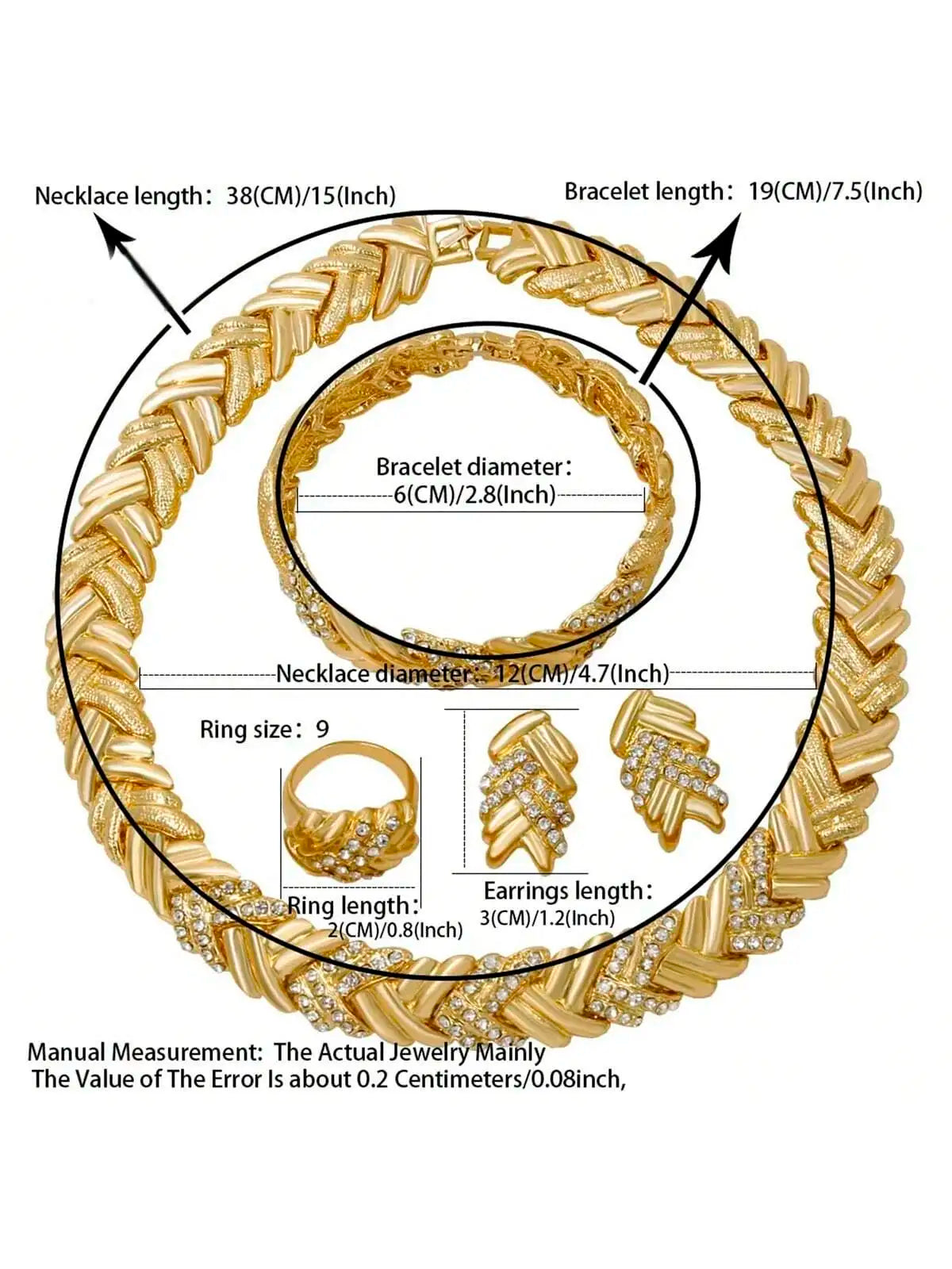 Dubai 18K Gold Plated Jewelry Set - Necklace, Earrings, Bracelet & Ring