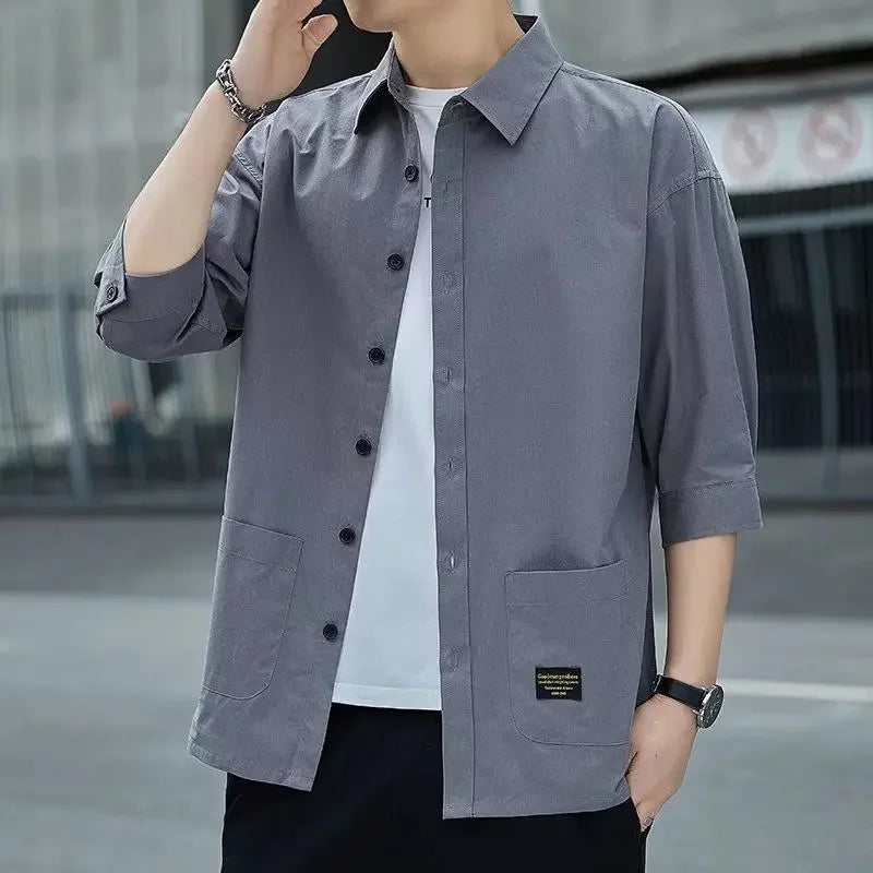 Men's Casual Cargo Shirt - Half Sleeve Button-Up with Pockets