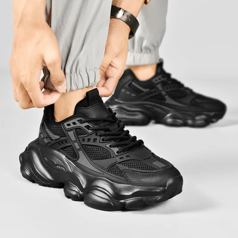 Men's Black Casual Sneakers - Lightweight Breathable Athletic Shoes