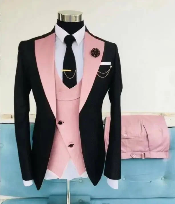 New Costume Slim Fit Men Suits Slim Fit Business Suits Groom Black Tuxedos for Formal Wedding Suits Jacket Pant Vest 3 Pieces