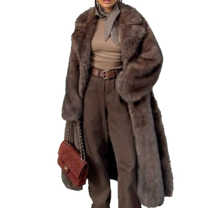 Laid-back Style Fox Fur Coat Faux Fur Brown