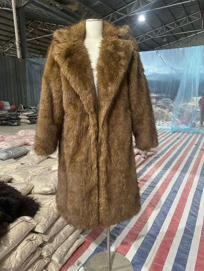 Laid-back Style Fox Fur Coat Faux Fur Brown