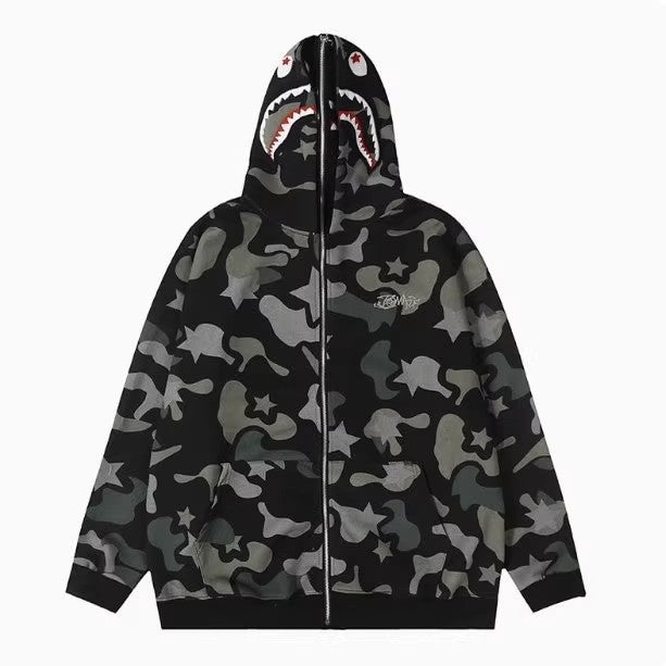 Custom Graffiti &amp; Shark Mouth Hooded Jacket –  Streetwear Fashion