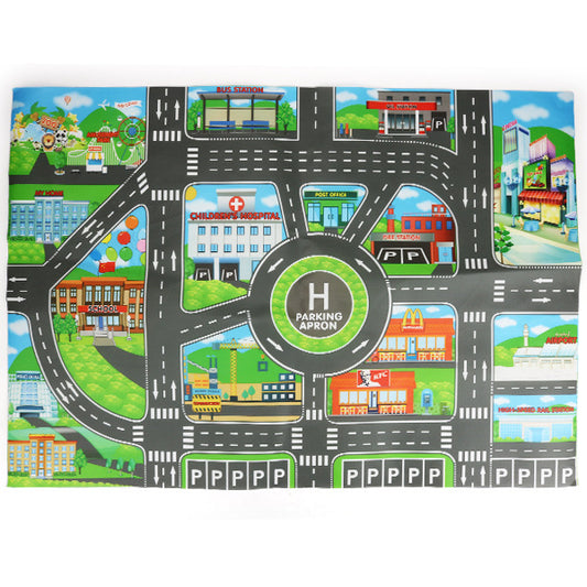 Children's Toy City Parking Lot Play Carpet – Road Sign Scene Map Rug