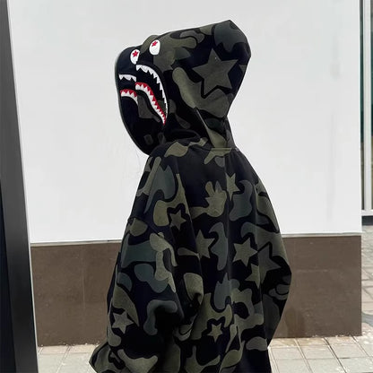 Custom Graffiti &amp; Shark Mouth Hooded Jacket –  Streetwear Fashion