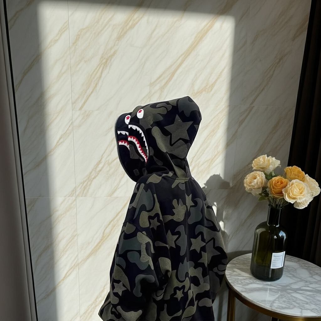 Custom Graffiti &amp; Shark Mouth Hooded Jacket –  Streetwear Fashion