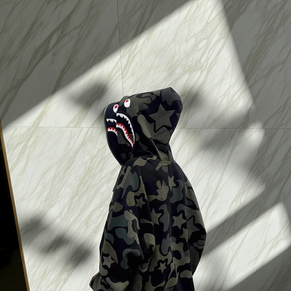 Custom Graffiti &amp; Shark Mouth Hooded Jacket –  Streetwear Fashion