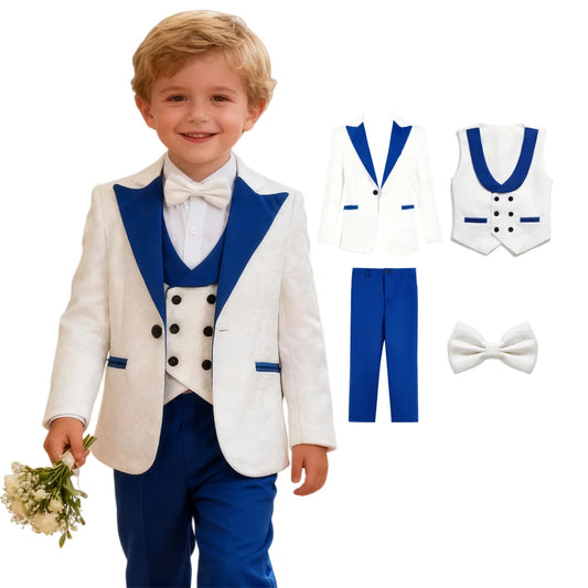 Royal Blue Paisley Suit Set or Children 3-14 Years Communion Suit Boys Wedding Suits 4-Piece Jacket Vest Pants Bowtie