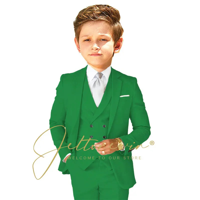Boys Dress Suit 3 Piece Set Children Fashion Jacket Vest Pants Wedding Banquet Holiday Wedding Tuxedo Outfit