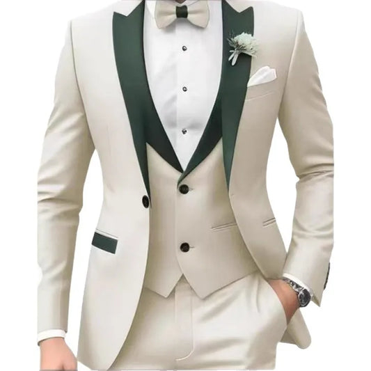 Men's Jacquard Wedding Groom 3-Piece Suit – Business Casual Best Man Dress Set
