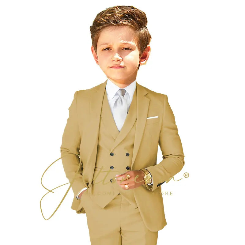 Boys Dress Suit 3 Piece Set Children Fashion Jacket Vest Pants Wedding Banquet Holiday Wedding Tuxedo Outfit