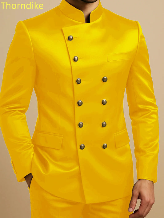 Thorndike Men's Satin Double Breasted Suit – African-Inspired Wedding & Formal 2-Piece