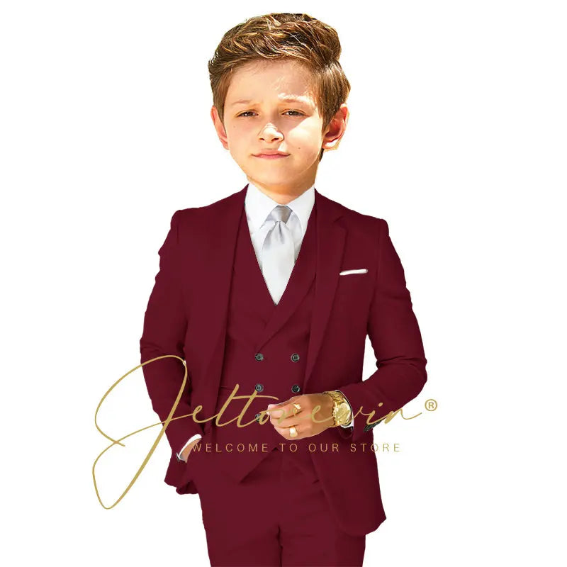 Boys Dress Suit 3 Piece Set Children Fashion Jacket Vest Pants Wedding Banquet Holiday Wedding Tuxedo Outfit