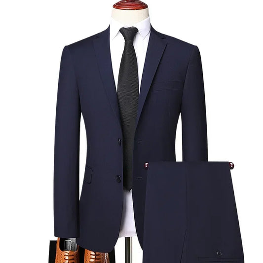 Men's Solid Color 2 Piece Suit Formal Business Work Wear Wedding Groom Slim Fit Blazer Pants Set