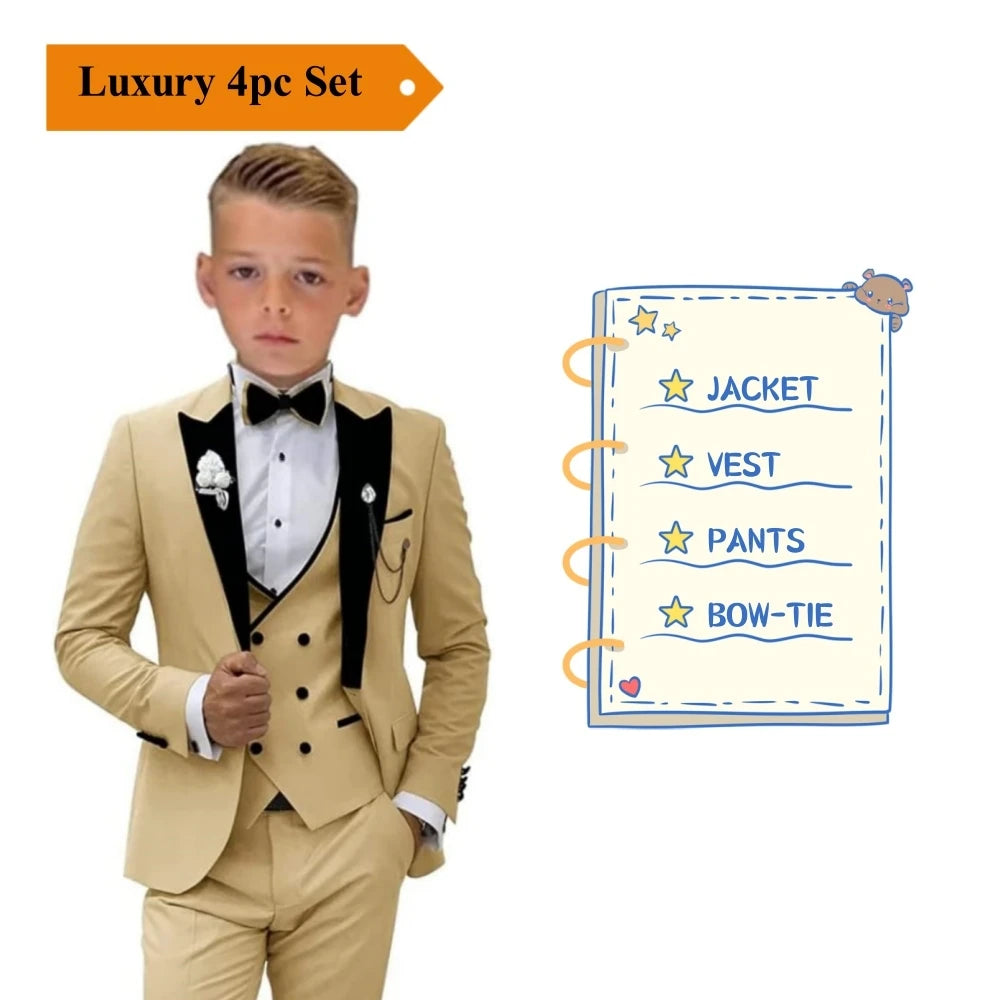 Boys 4-Piece Formal Suit Set – Wedding Tuxedo for Kids Ages 3–14