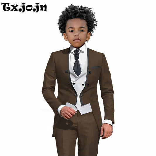 2025 Autumn Handsome Wedding Suits 3 Pieces For Kids, Boys Slim Fit Tuxedo Performance Costumes,Formal Blazer Banquet Outfit