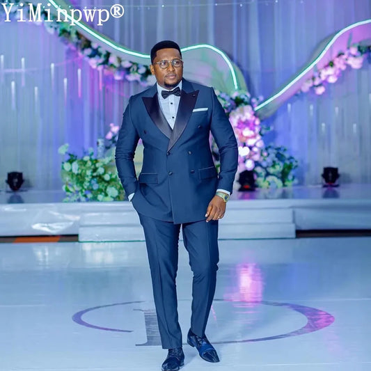 Men's Navy Blue Wedding Suit – Peaked Lapel Groom Blazer & Pants