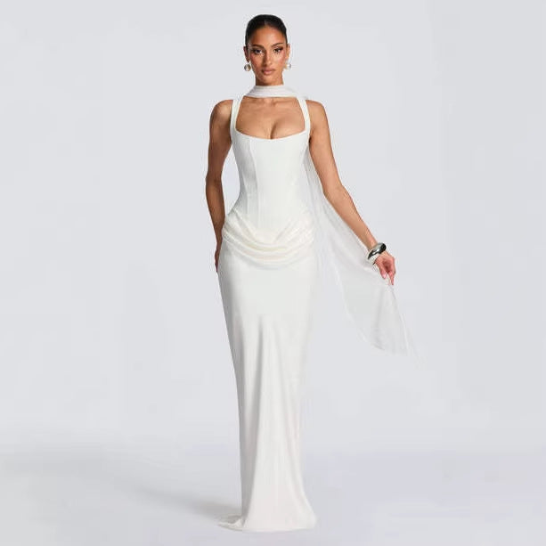Women's Strapless Sleeveless Sheath Maxi Dress – Elegant Evening Gown