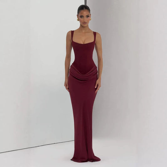 Women's Strapless Sleeveless Sheath Maxi Dress – Elegant Evening Gown