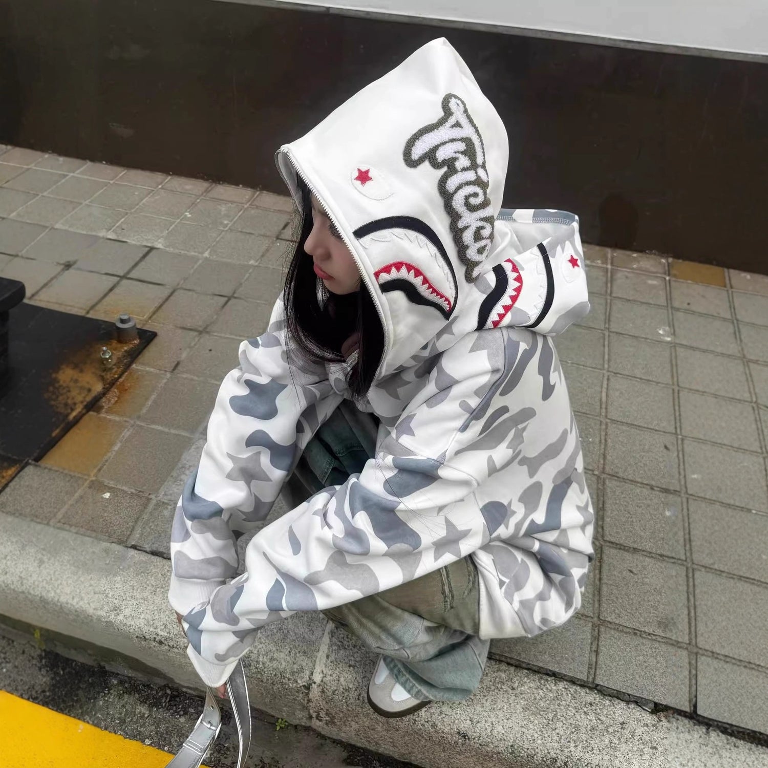 Custom Graffiti &amp; Shark Mouth Hooded Jacket –  Streetwear Fashion